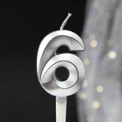 Свеча Цифра 6,  Грани, Серебро, 5 см, 1 шт.